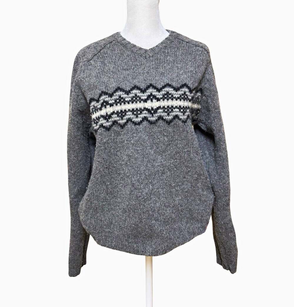 Old Navy Gray Fair Isle Lambswool Knit Crewneck Pullover Sweater Womens S